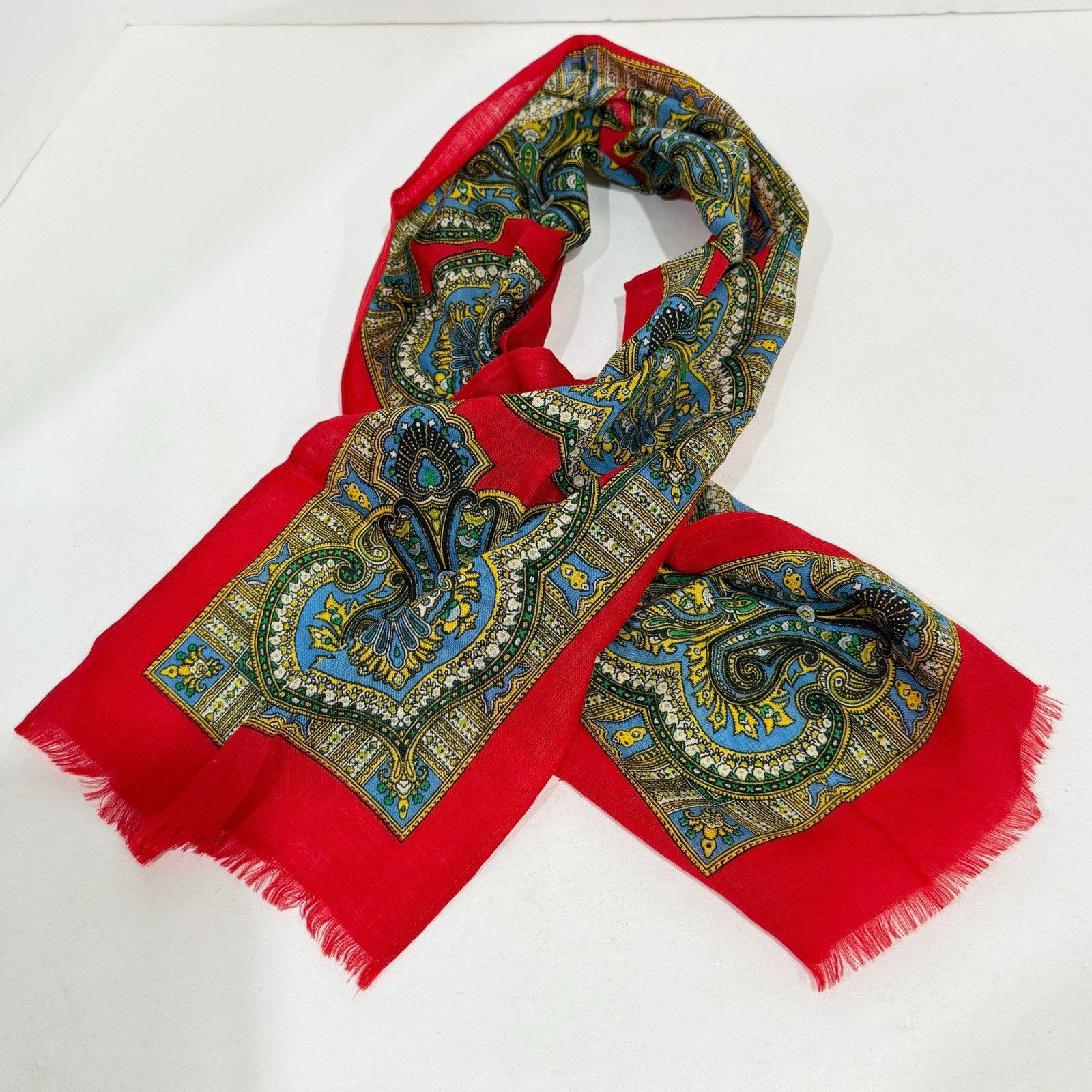 Vintage 100 Wool Printed Rectangular Scarf